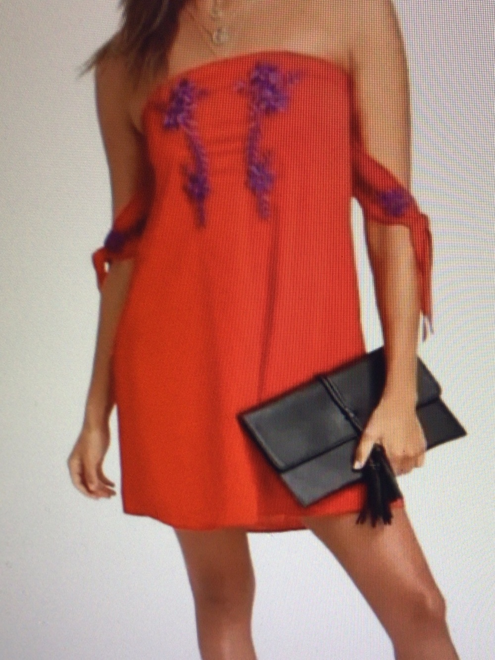 Strapless Red Embroidered Shift Dress